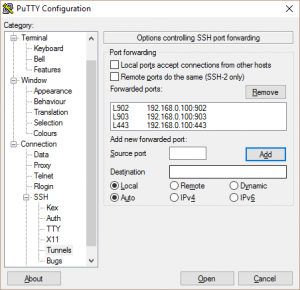PuTTY Configuration- SSH Tunnelling
