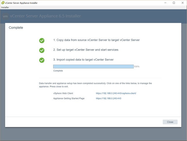 VCSA Upgrade via the Appliance Installer