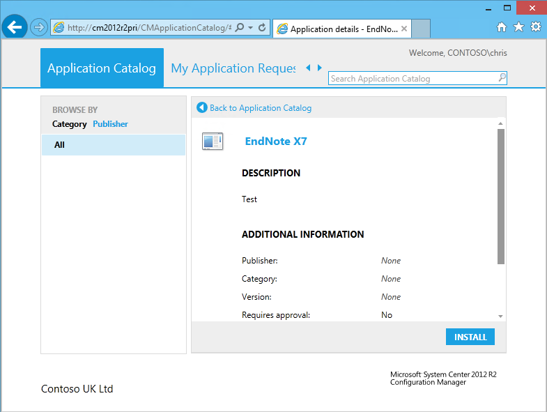 An example application in the SCCM web based catalog