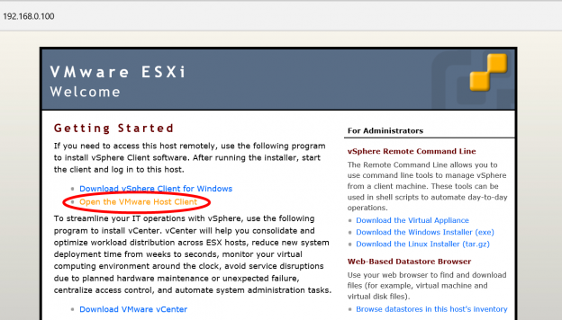 Link to Open the VMware Host Client