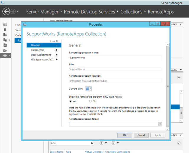 RemoteApp Properties in Server Manager