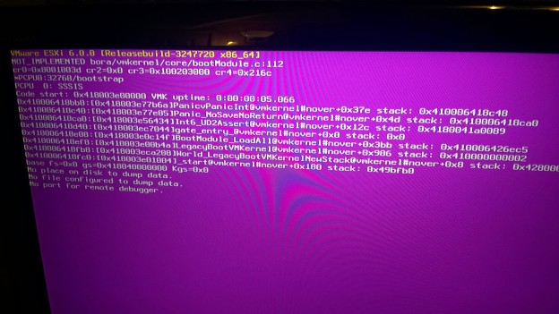 Pink/Purple Screen of Death. Not Good.