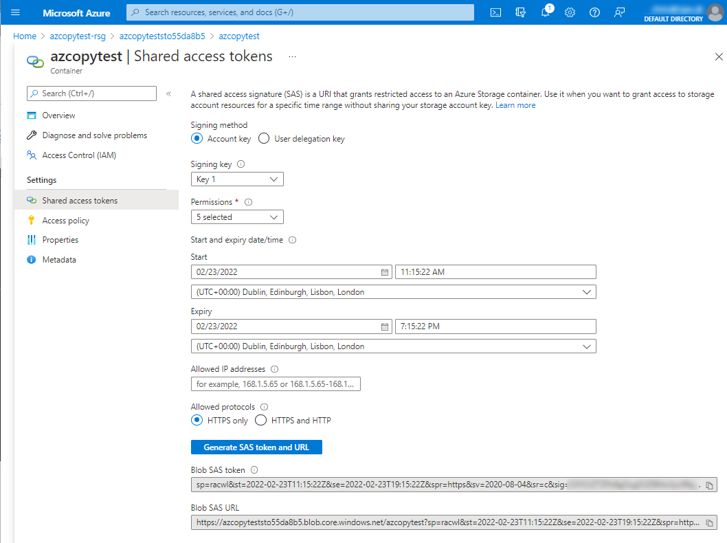 Create a Shared Access Signature