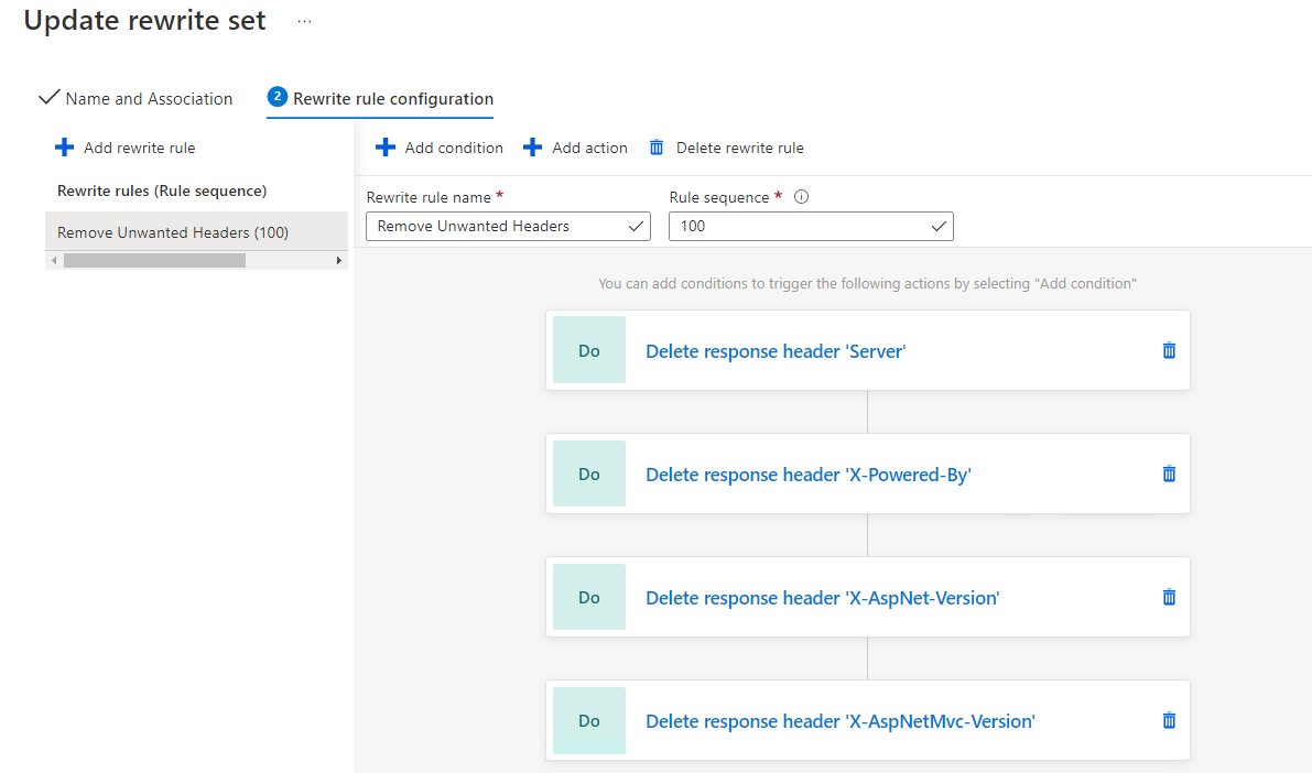 Azure Portal Rewrite Rules