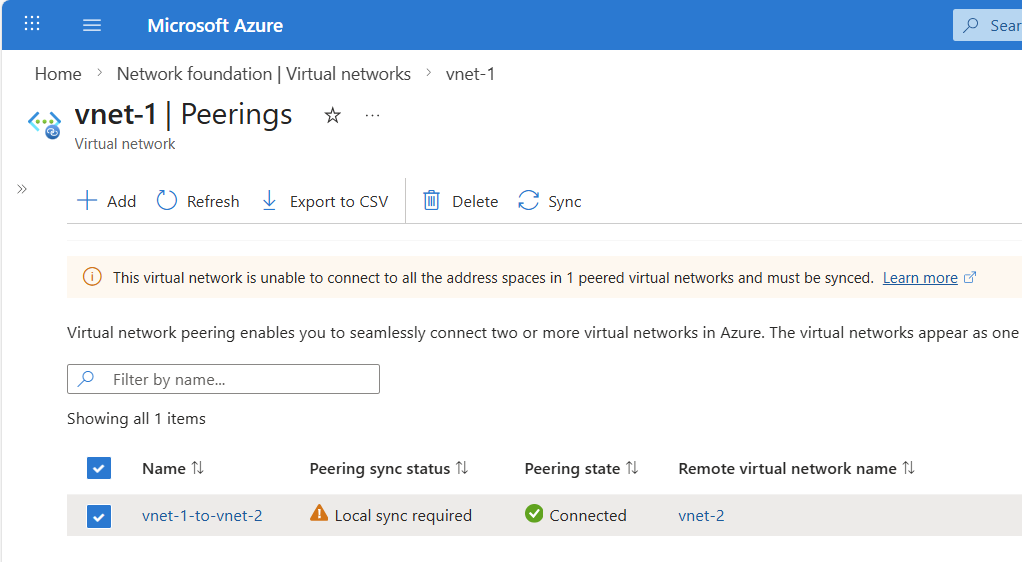 Broken Peering in the Azure Portal