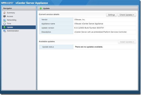vCenter Server Appliance 6.0 Management Interface