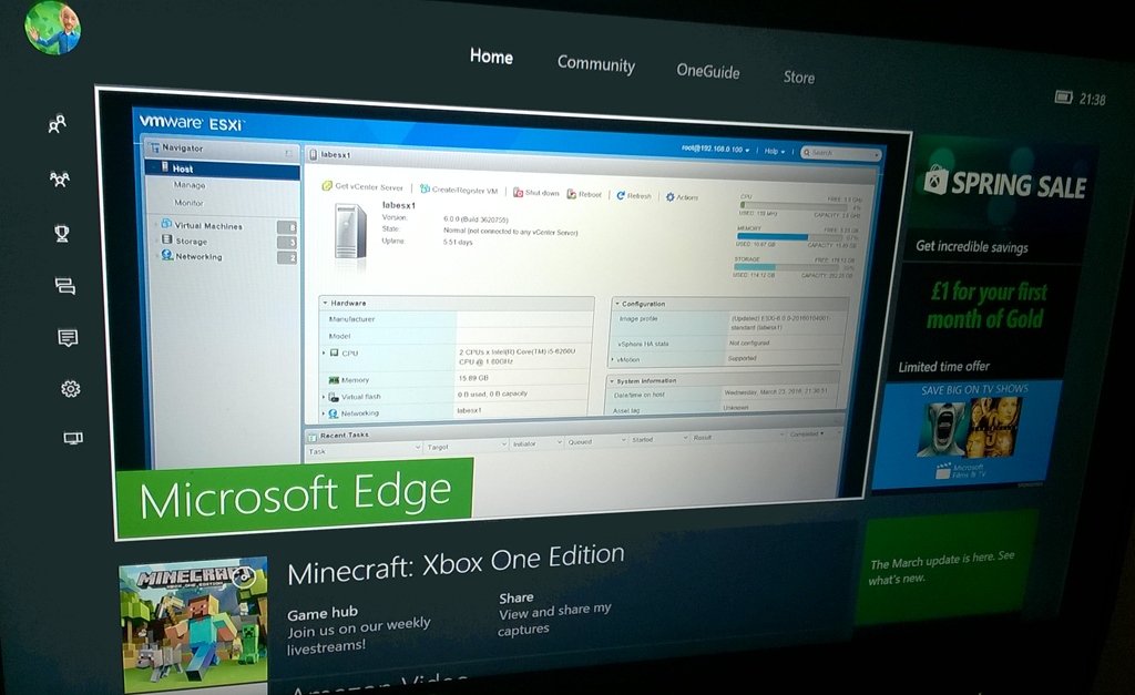 ESXi Host Client on the Xbox One